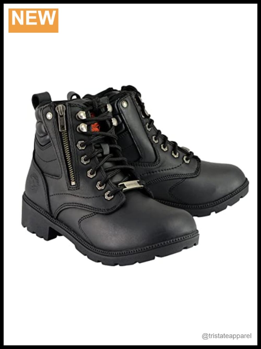 Premium Full Grain Leather Mid-Calf Lace-Up Motorcycle Boots Wide Width